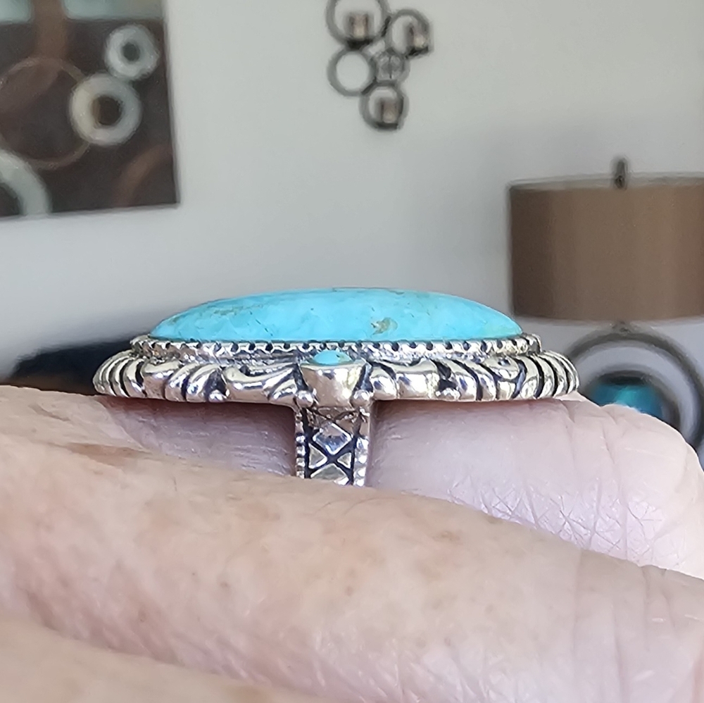 Sterling silver oval blue turquoise ring - Picture 3 of 4